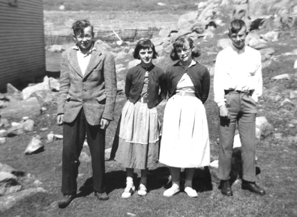 293: l-r Ray Carroll, Rita Whelan, Kathleen Lambe, Pat Ryan. (circa 1956) [courtesy of Lorna Richardson]  - Ray son of Michael Carroll &amp;amp; Josephine Barry; Rita daughter of Leo Whelan &amp;amp; Elizabeth  Bishop; Kathleen daughter of James Lambe &amp;amp; Catherine Rodgers; Pat son of Albert Ryan &amp;amp; Catherine Nolan
